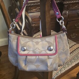 Coach Signature Pink Trim Mini Shoulder Bag Y2K Jacquard Crossbody